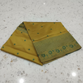 Semi Kanchipuram Silk Saree with Gold Zari Buttas and Contrast Pallu and Border in Yellow Green color