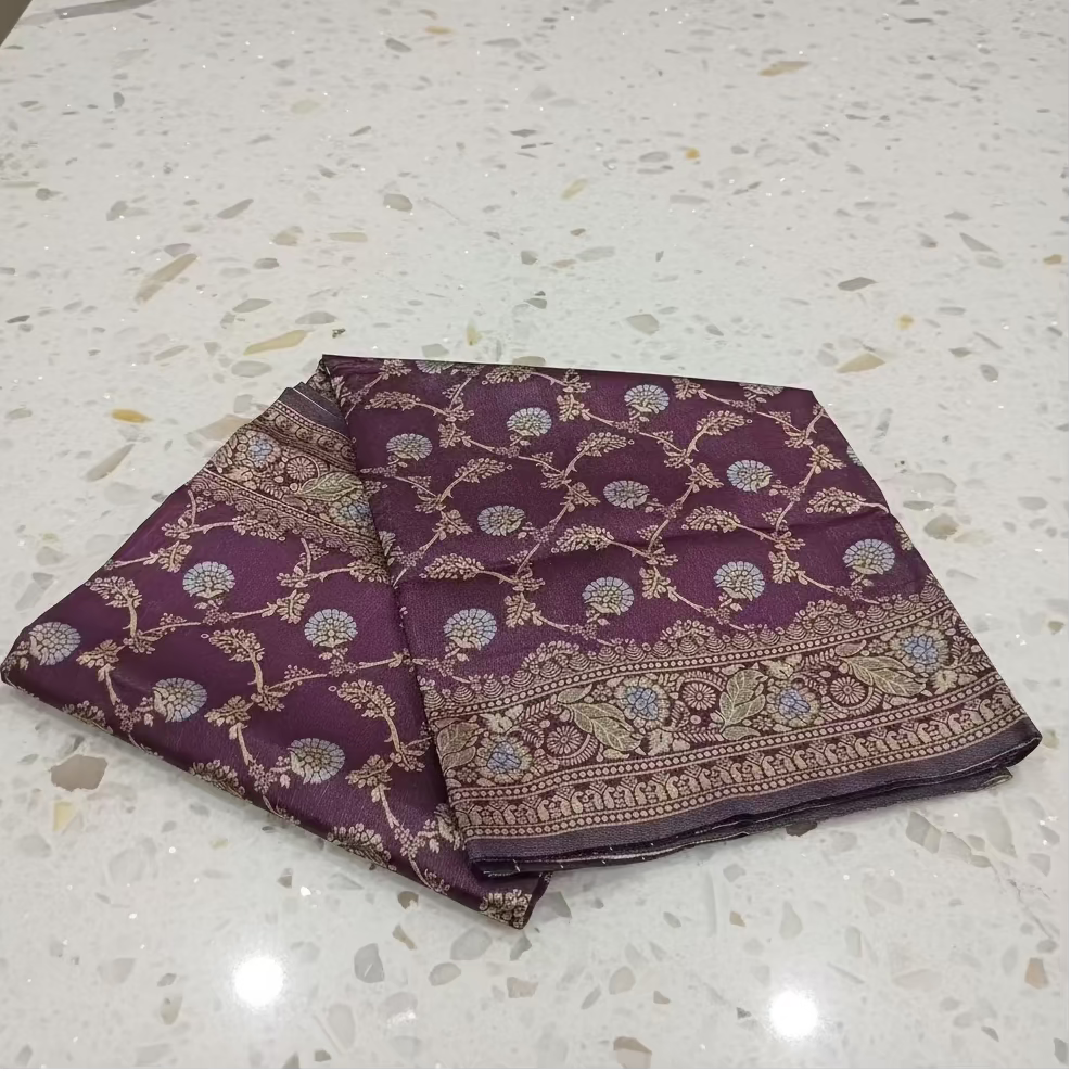 Semi Kanchipuram Silk Saree with Gold Zari Floral Butta and detailed border and Pallu in Royal Purple color