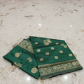 Semi Kanchipuram Silk Saree with Gold Zari Buttas and Pallu in Rich Green Color