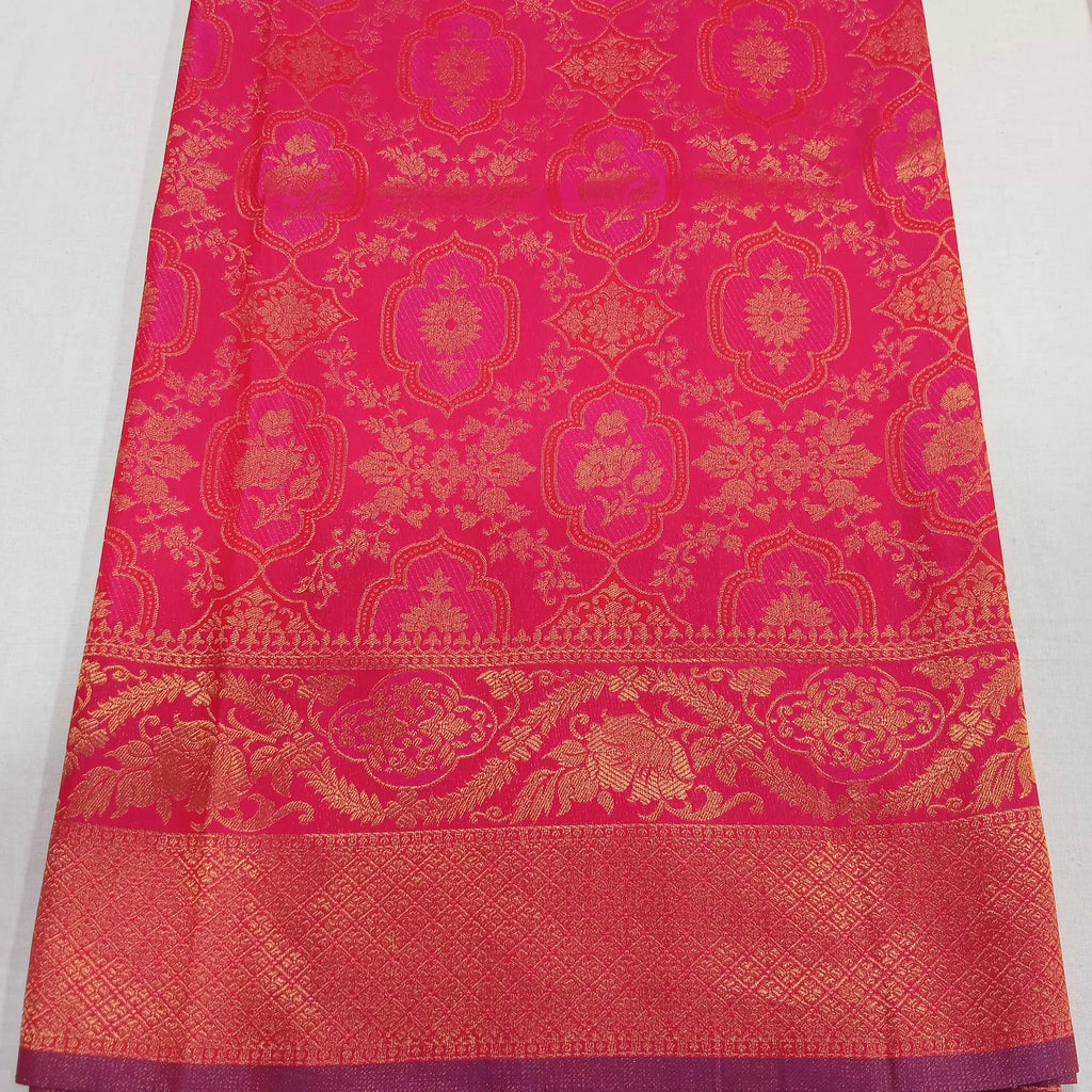 Kanchipuram Pure Silk Saree with detailed Butta motifs and luxurious Pallu in Royal Pink color