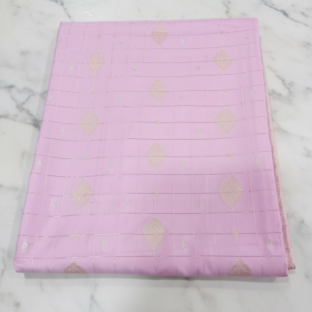 Kanchipuram Pure Silk saree with Gold Zari checkered pattern with Gold Butta all over saree and pallu