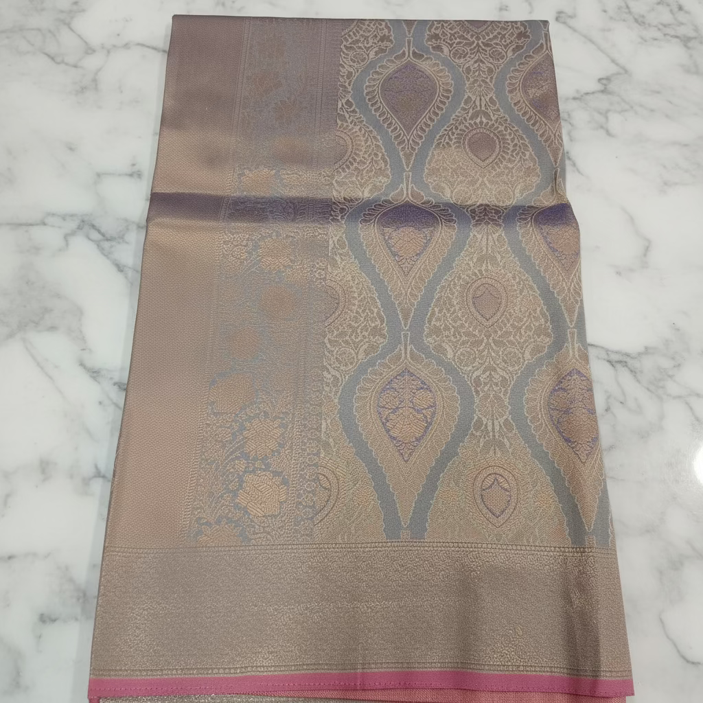 Kanchipuram Pure Silk Saree with detailed Butta motifs and luxurious Pallu in Grey color