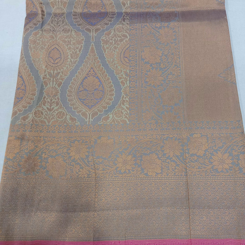 Kanchipuram Pure Silk Saree with detailed Butta motifs and luxurious Pallu in Grey color