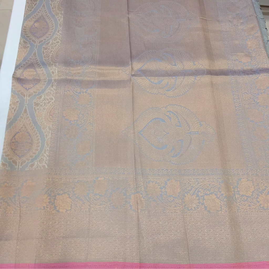 Kanchipuram Pure Silk Saree with detailed Butta motifs and luxurious Pallu in Grey color