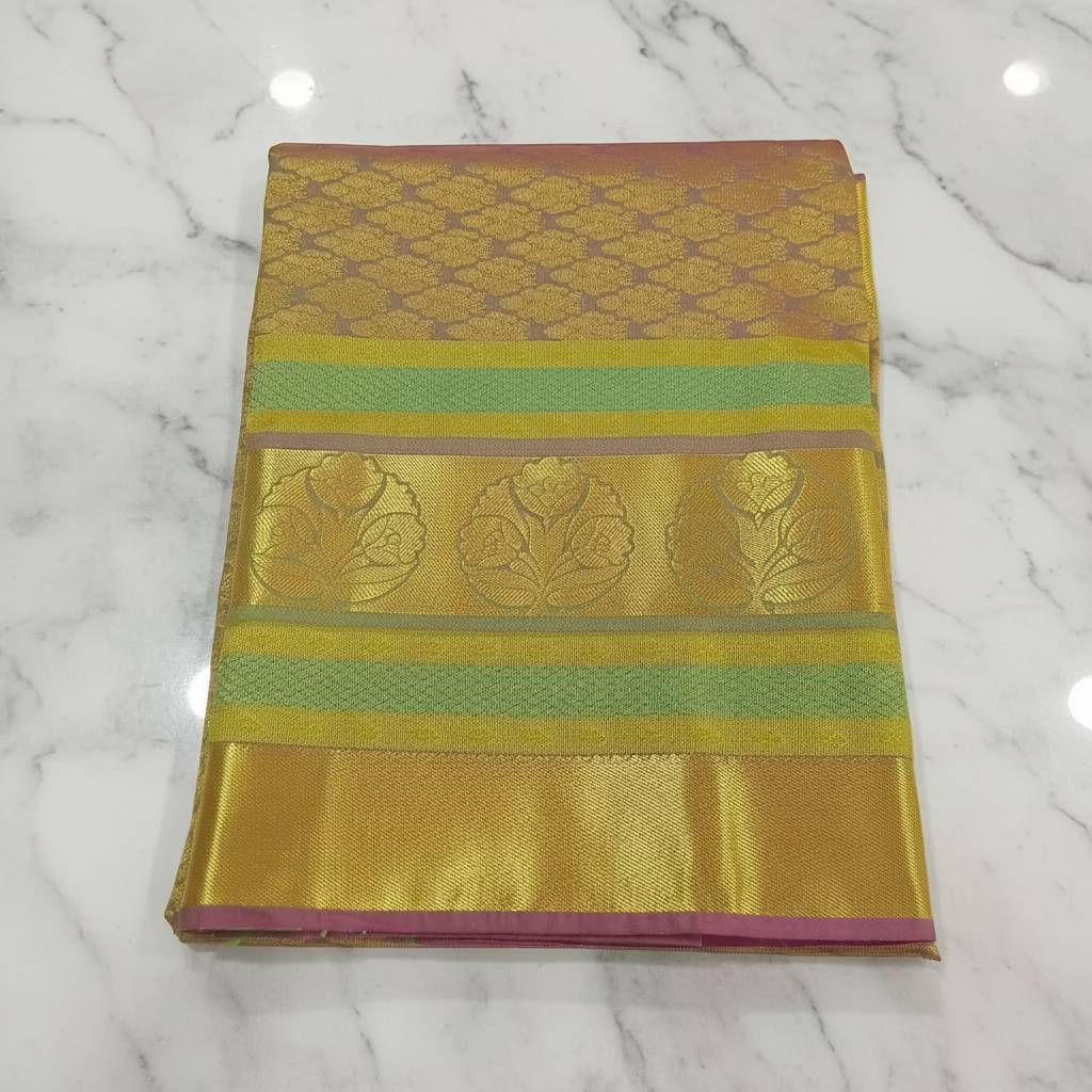 Kanchipuram Pure Silk saree with full mini Butta Motifs in Green Color