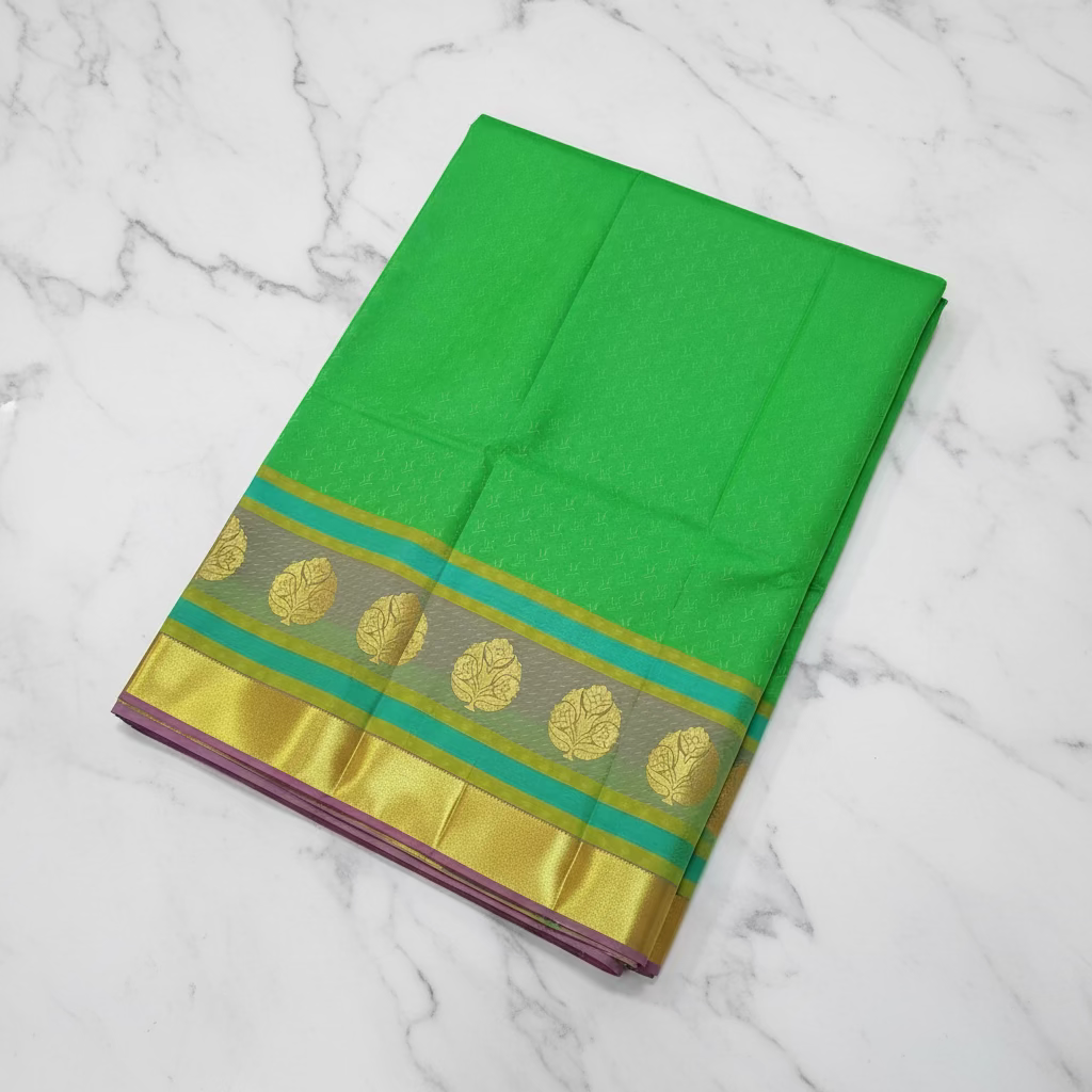 Kanchipuram Pure Silk saree with full mini Butta Motifs in Green Color