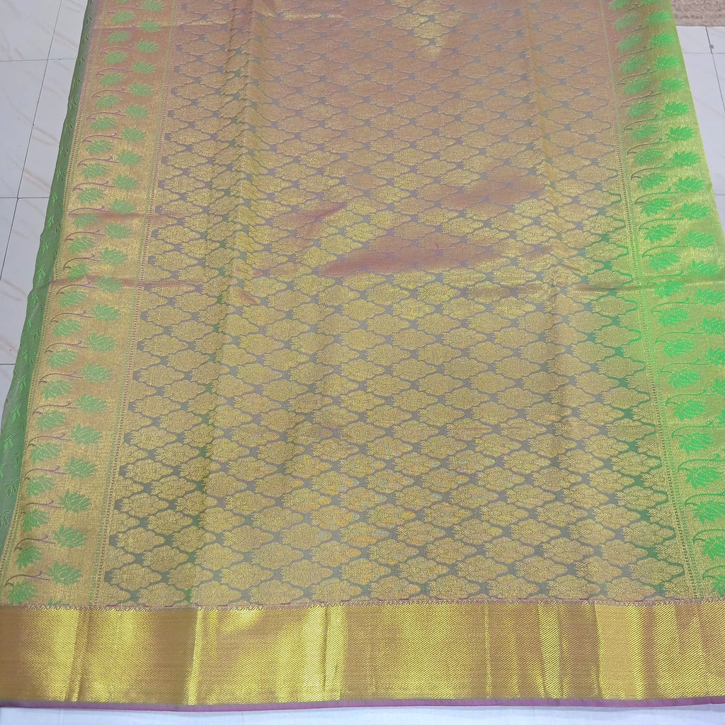 Kanchipuram Pure Silk saree with full mini Butta Motifs in Green Color