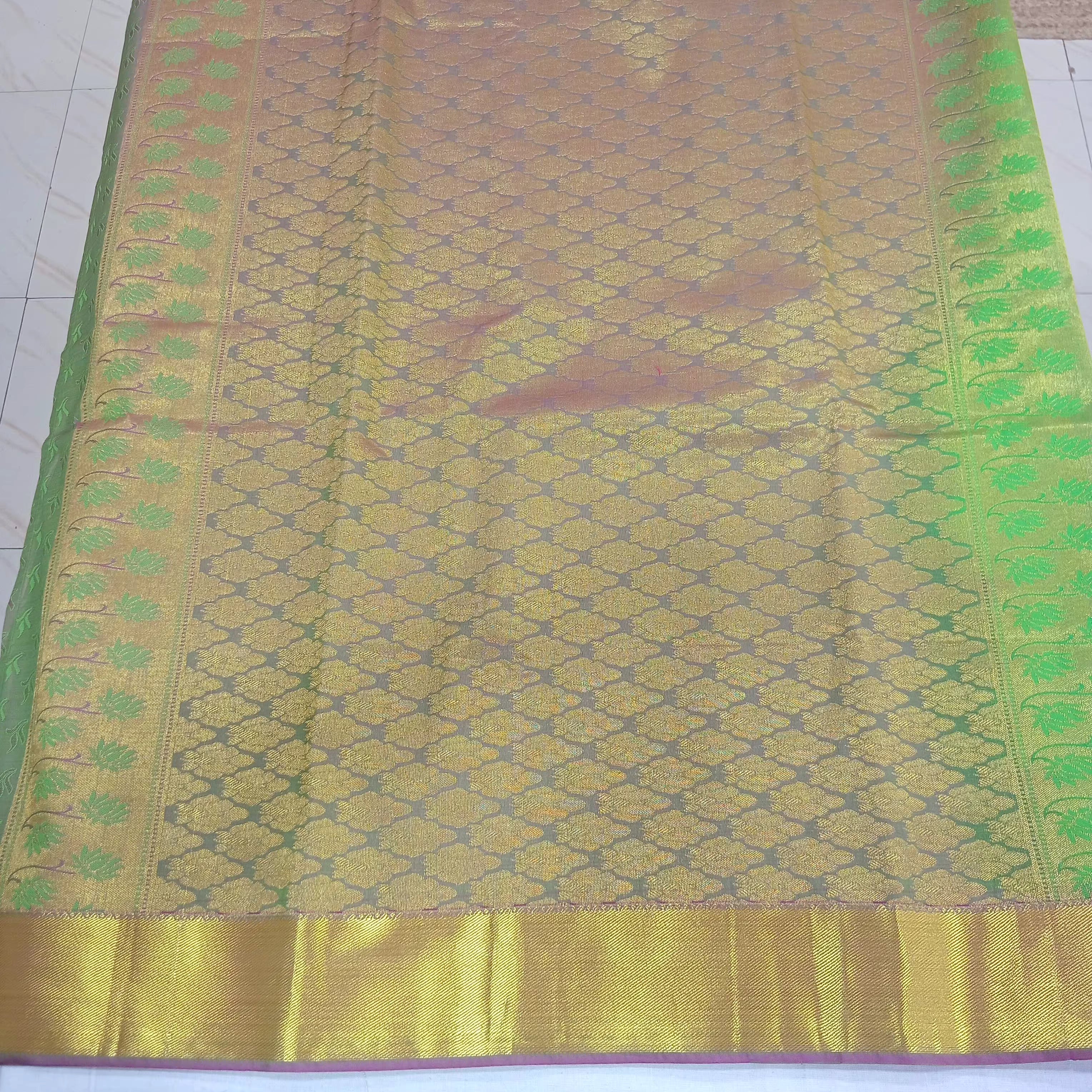 Kanchipuram Pure Silk saree with full mini Butta Motifs in Green Color