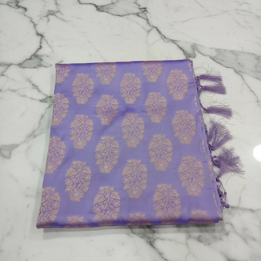Kanchipuram Pure Silk Saree with Butta Motif in Lilac Purple Color