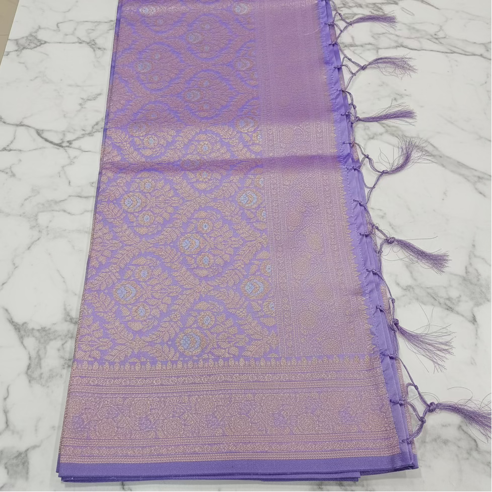 Kanchipuram Pure Silk Saree with Butta Motif in Lilac Purple Color