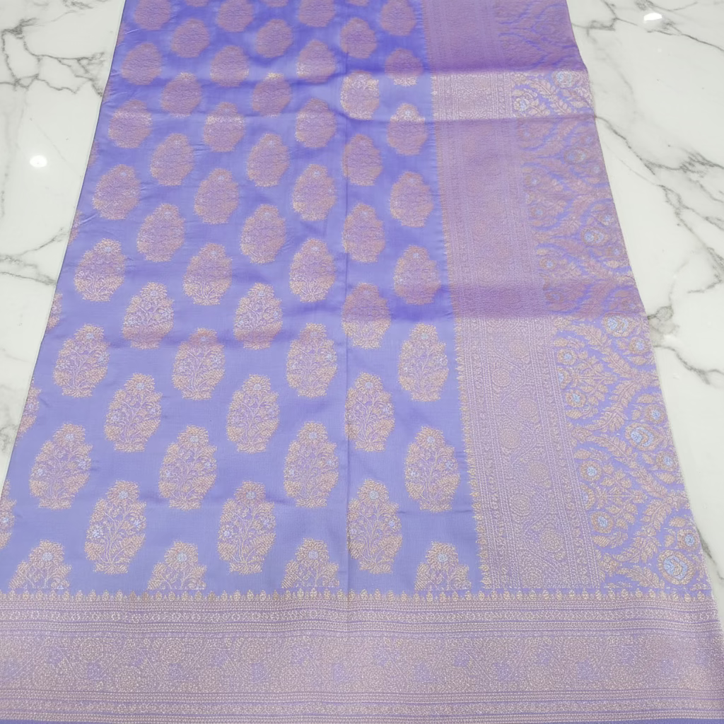Kanchipuram Pure Silk Saree with Butta Motif in Lilac Purple Color