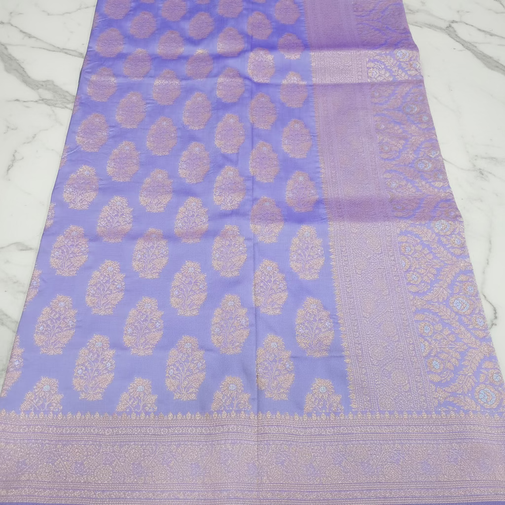 Kanchipuram Pure Silk Saree with Butta Motif in Lilac Purple Color