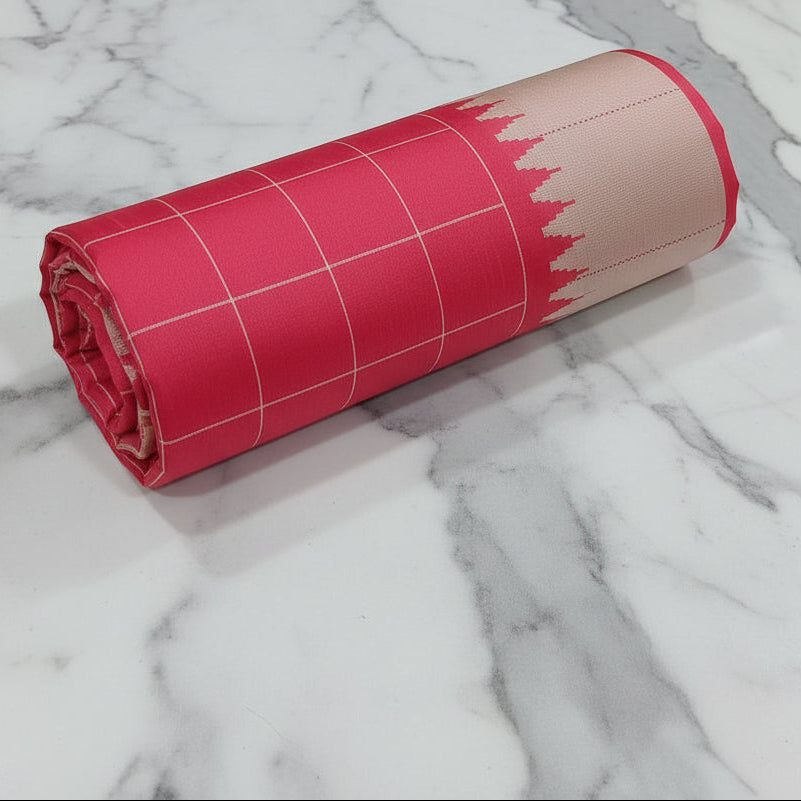 Tussar Silk saree with checkered pattern light weight saree with temple border in Light Red Color