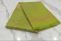 Tussar Silk saree with leaf pattern light weight saree organza drape with leaf pattern all over saree with mild gold thread border in Light Green Color