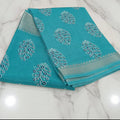 Tussar Silk saree with floral pattern light weight saree organza drape with gold color silk border in Sky Blue Color