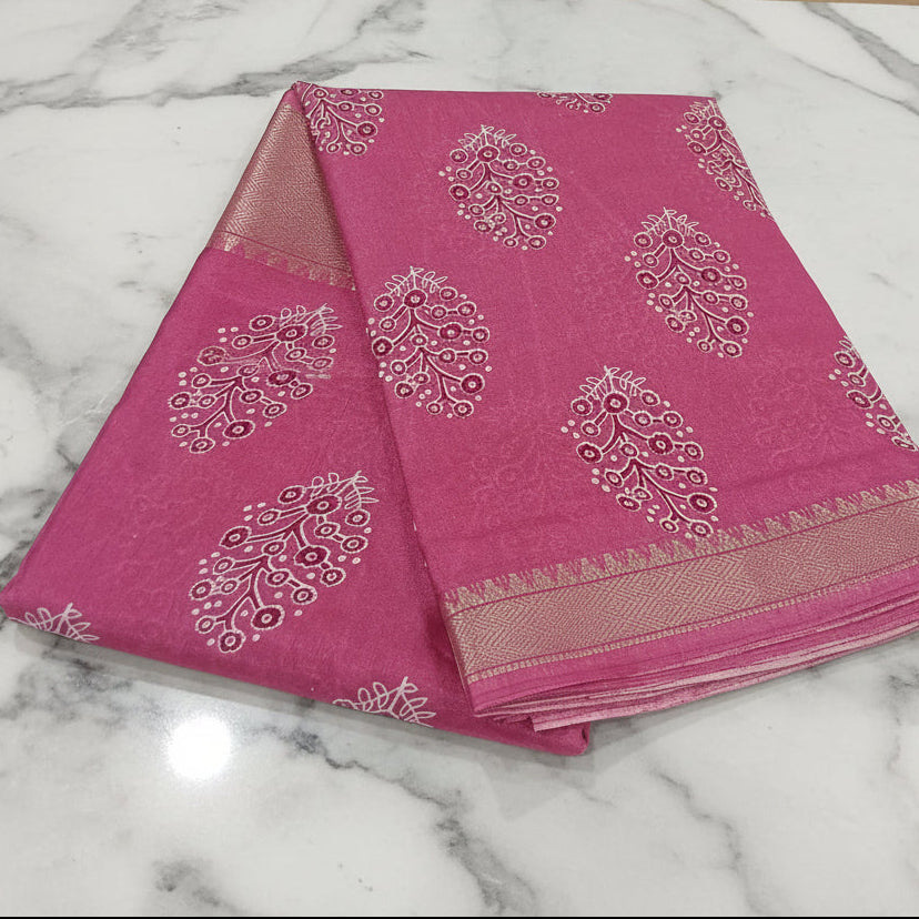 Tussar Silk saree with floral pattern light weight saree organza drape with gold color silk border in