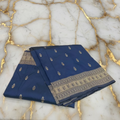 Banarasi Pure Silk Saree with mini gold zari butta motif all over saree with elaborate gold zari border and pallu in Navy Blue color