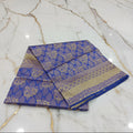 Silk Georgette saree with beautiful buttas , flowy drape elegant light weight Pattu Silk saree in Blue Gold  Color