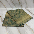 Silk Georgette saree with beautiful buttas , flowy drape elegant light weight Pattu Silk saree in Dark Green Color