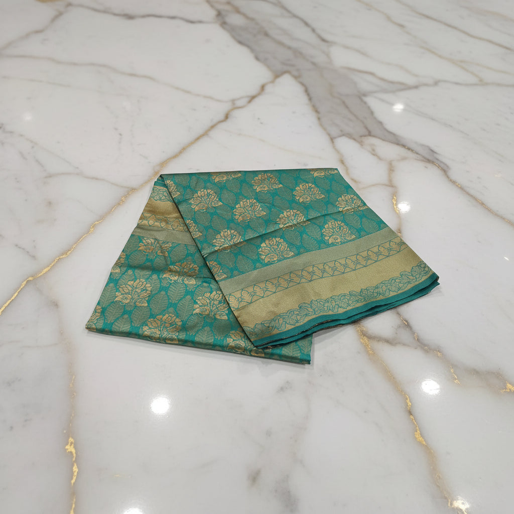 Silk Georgette saree with beautiful buttas , flowy drape elegant light weight Pattu Silk saree in Aqua Green Color