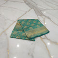 Silk Georgette saree with beautiful buttas , flowy drape elegant light weight Pattu Silk saree in Aqua Green Color