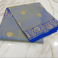 Silk Georgette saree with beautiful buttas , flowy drape elegant light weight Pattu Silk saree in Two tone Bluish Blue color