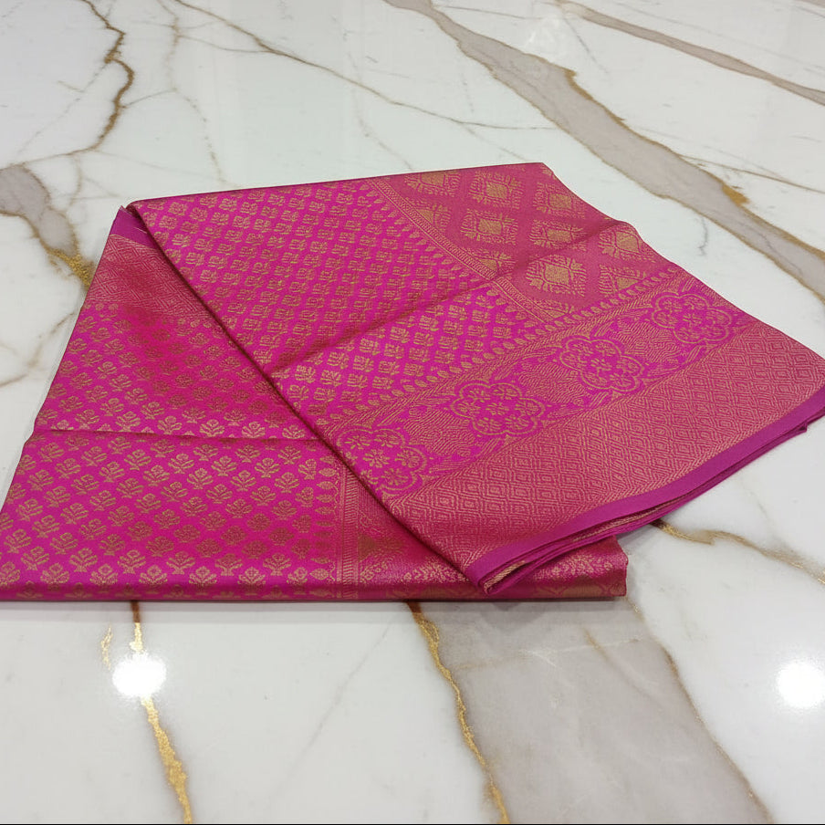 Silk Georgette saree with beautiful buttas , flowy drape elegant light weight Pattu Silk saree in Royal Pink color