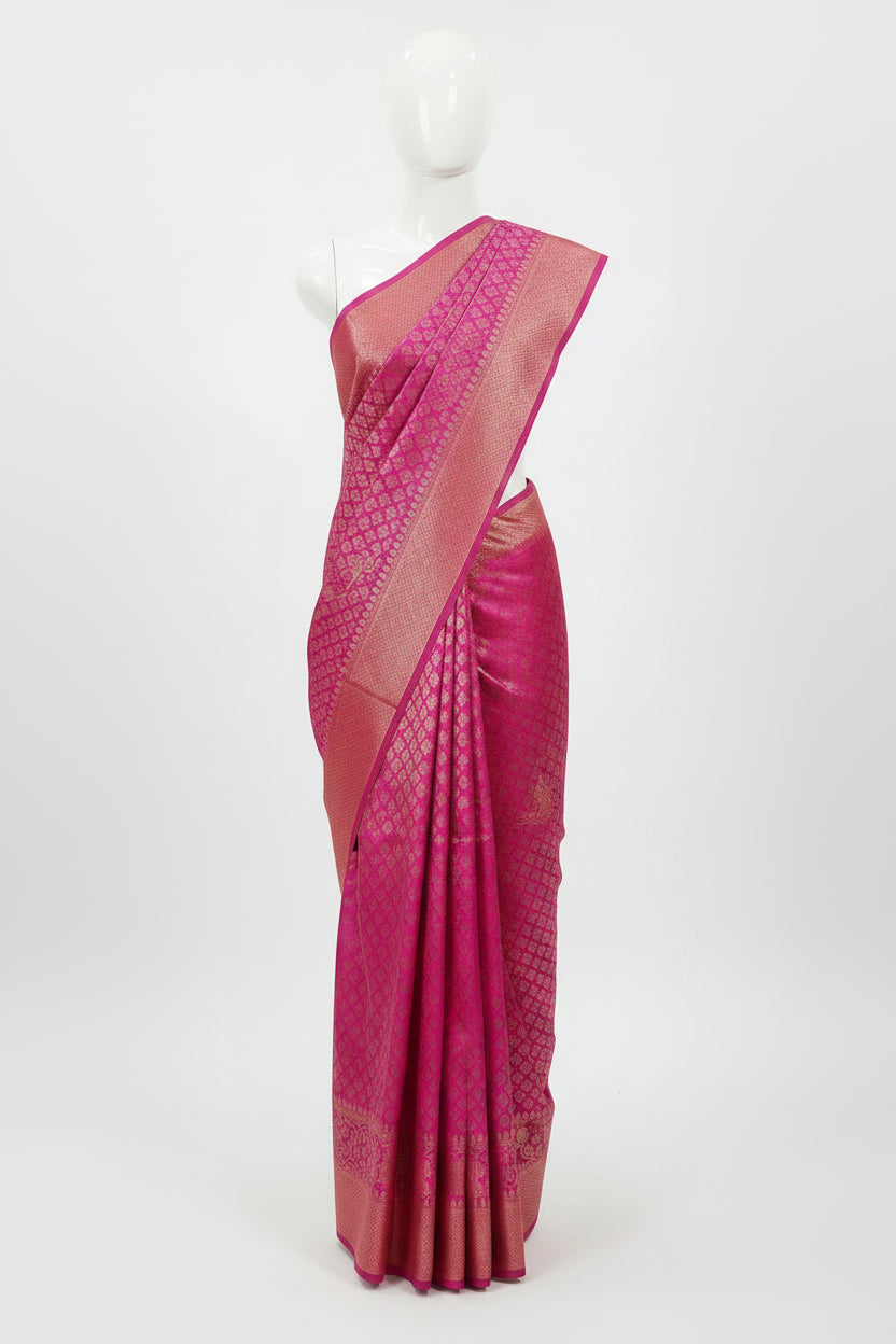 Silk Georgette saree with beautiful buttas , flowy drape elegant light weight Pattu Silk saree in Royal Pink color