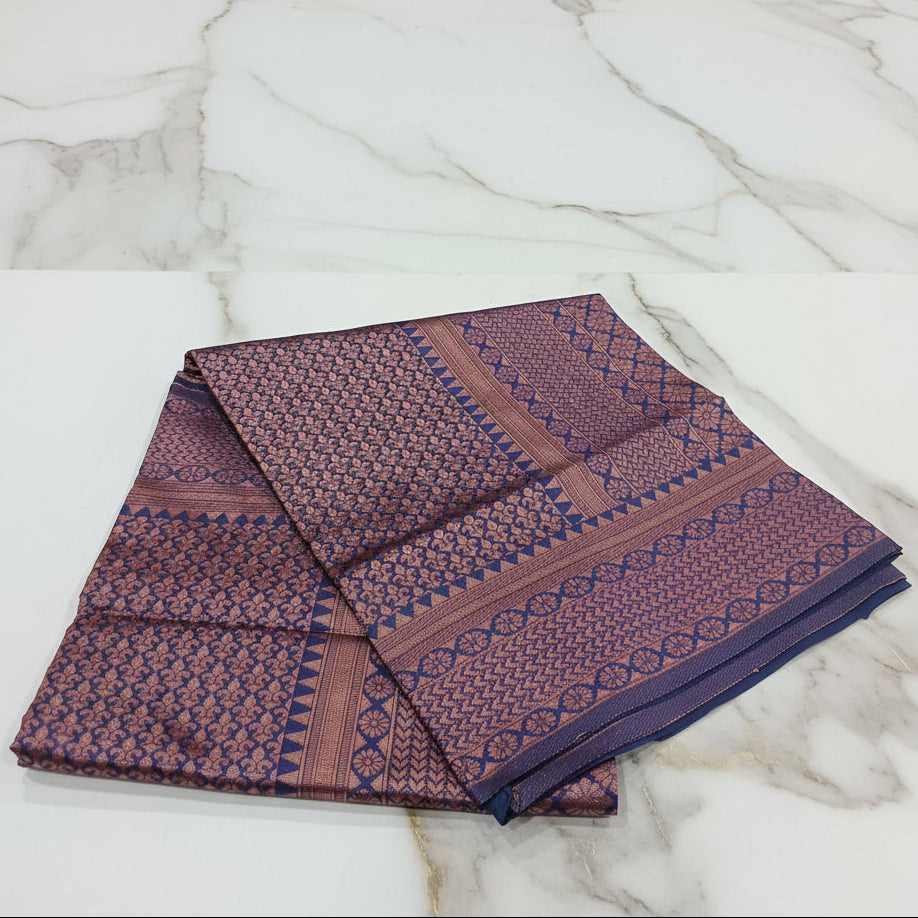 Silk Georgette saree with beautiful buttas , flowy drape elegant light weight Pattu Silk saree in Dark Purple Rose Gold Zari