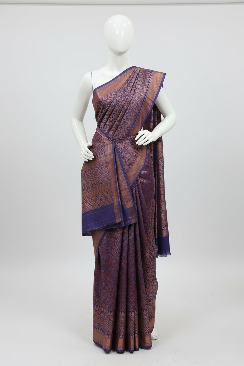 Silk Georgette saree with beautiful buttas , flowy drape elegant light weight Pattu Silk saree in Dark Purple Rose Gold Zari