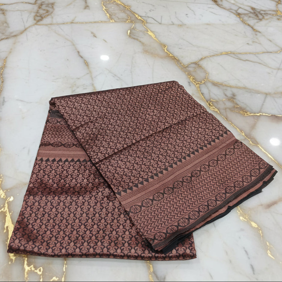 Silk Georgette saree with beautiful buttas , flowy drape elegant light weight Pattu Silk saree in Dark green shade with Rose Gold Zari