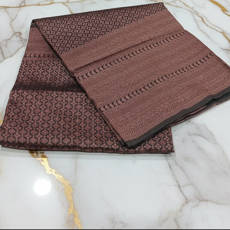 Silk Georgette saree with beautiful buttas , flowy drape elegant light weight Pattu Silk saree in Dark Green Rose Gold Color Zari