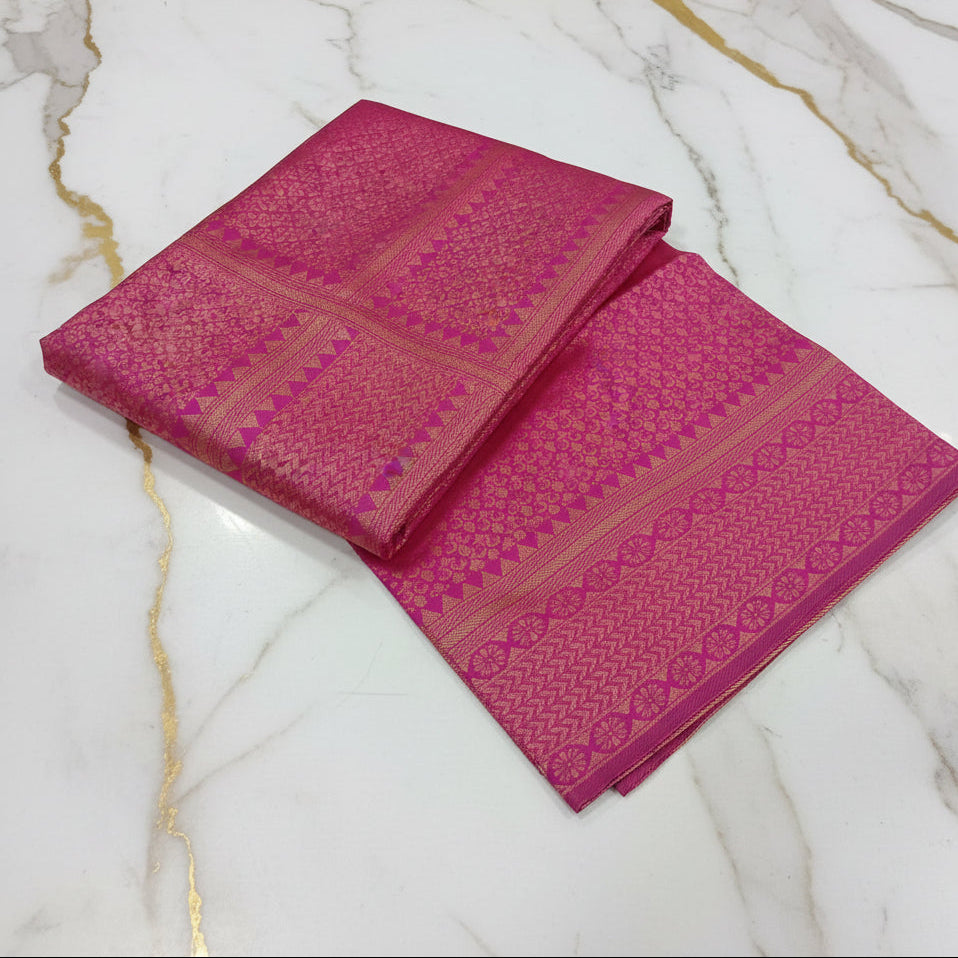 Silk Georgette saree with beautiful buttas , flowy drape elegant light weight Pattu Silk saree in Royal Pink saree