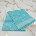 Silk Georgette saree with beautiful buttas , flowy drape elegant light weight Pattu Silk saree in Sky Blue color with silver zari