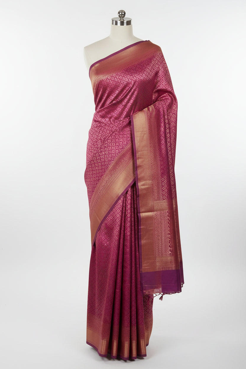 Silk Georgette saree with beautiful buttas , flowy drape elegant light weight Pattu Silk saree in Dark Pink color