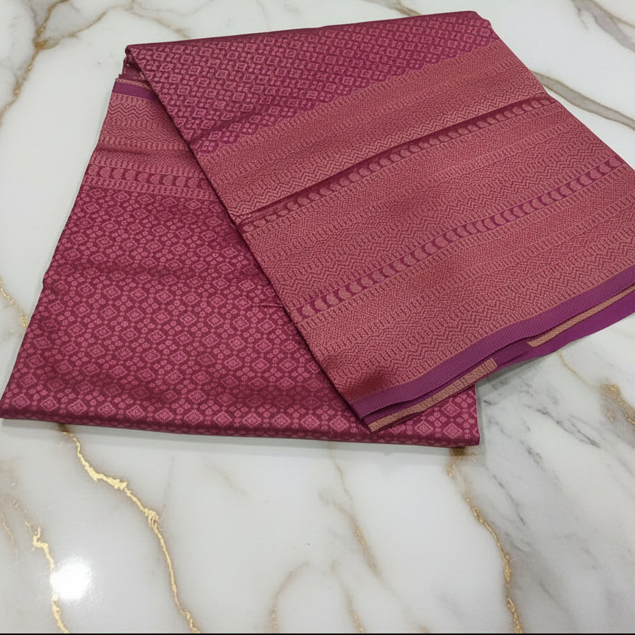 Silk Georgette saree with beautiful buttas , flowy drape elegant light weight Pattu Silk saree in Dark Pink color