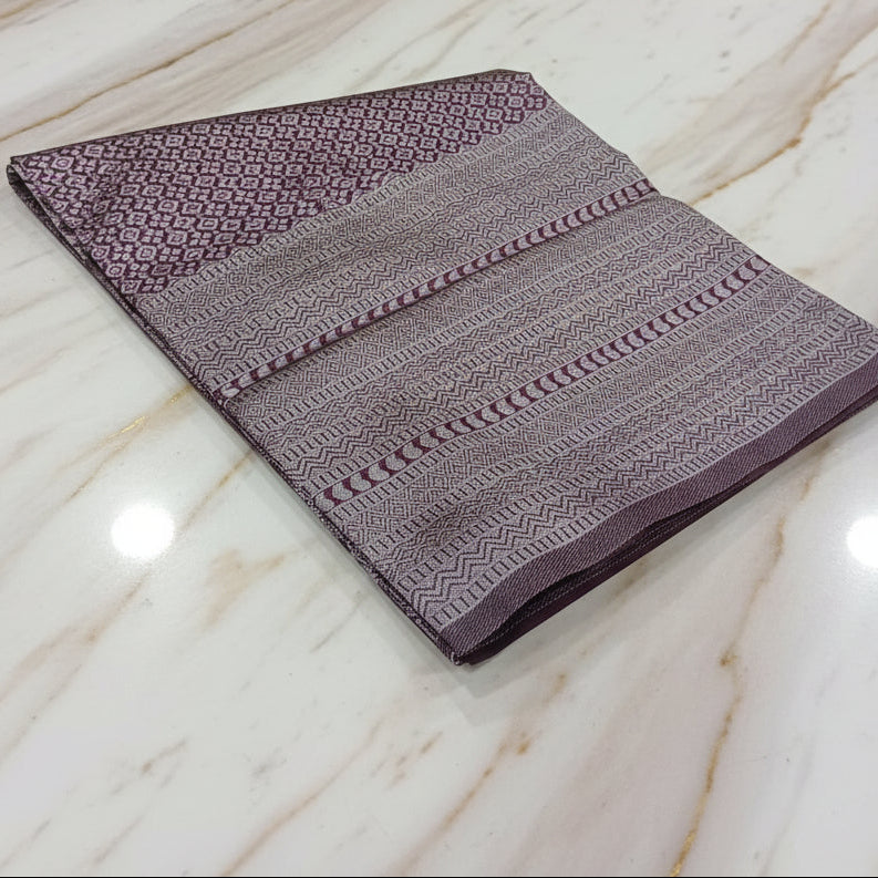 Silk Georgette saree with beautiful buttas , flowy drape elegant light weight Pattu Silk saree in Burgandy Color with silver zari