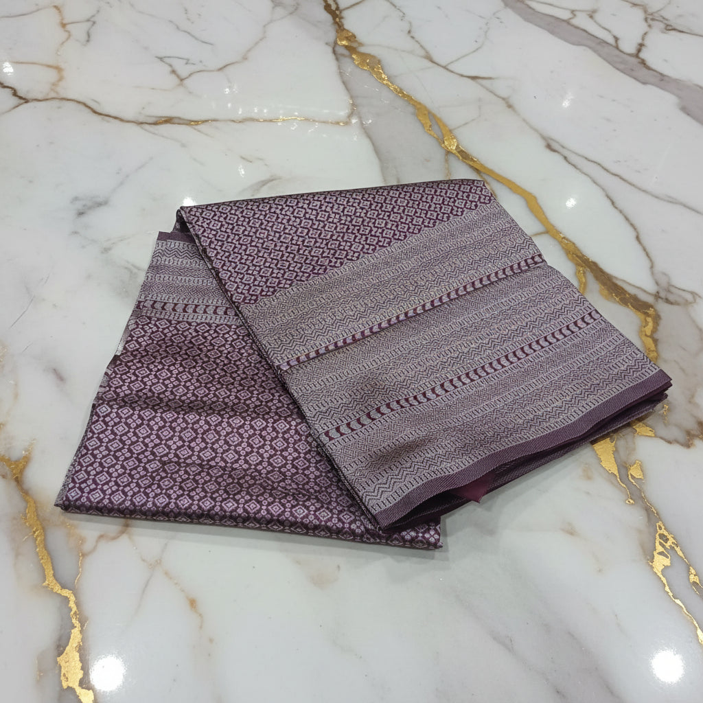 Silk Georgette saree with beautiful buttas , flowy drape elegant light weight Pattu Silk saree in Burgandy Color with silver zari