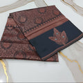Silk Georgette saree with beautiful buttas , flowy drape elegant light weight Pattu Silk saree in Dark Green Color with Rose Gold Zari