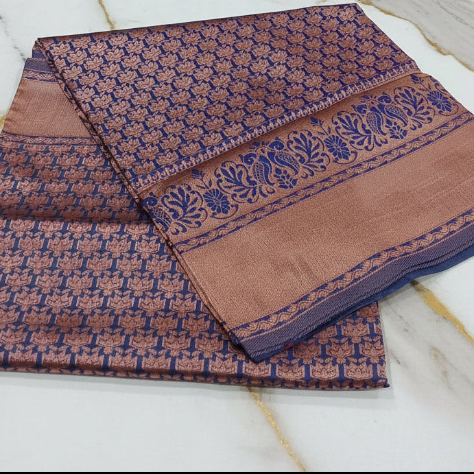 Silk Georgette saree with beautiful buttas , flowy drape elegant light weight Pattu Silk saree in Purple color with Rose Gold Zari