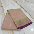 Silk Georgette saree with beautiful buttas , flowy drape elegant light weight Pattu Silk saree in Two tone Pinkish Pink with Purple gold border