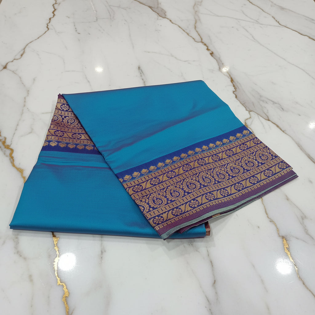 Silk Georgette saree with beautiful Border, flowy drape elegant light weight Silk blend saree in Blue Navy Border
