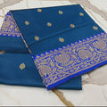 Silk Georgette saree with beautiful buttas , flowy drape elegant light weight Silk blend saree in Blue with Royal Blue border