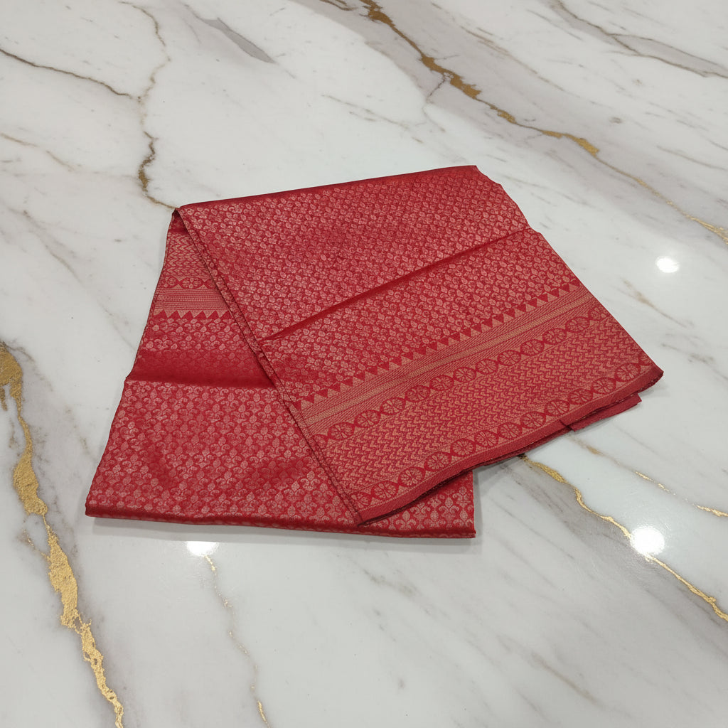 Silk Georgette saree with beautiful buttas , flowy drape elegant light weight Pattu Silk saree in Red Gold