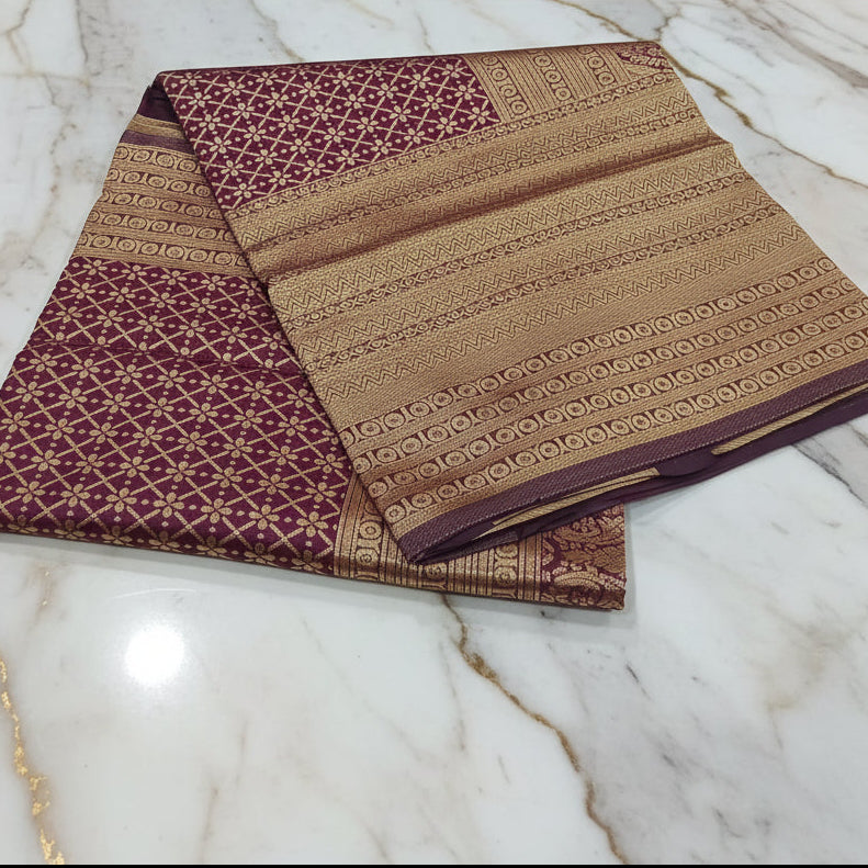 Silk Georgette saree with beautiful buttas , flowy drape elegant light weight Pattu Silk saree in Burgundy Color