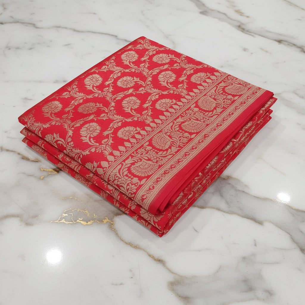 Silk Georgette saree with beautiful buttas , flowy drape elegant light weight Silk blend saree in Red