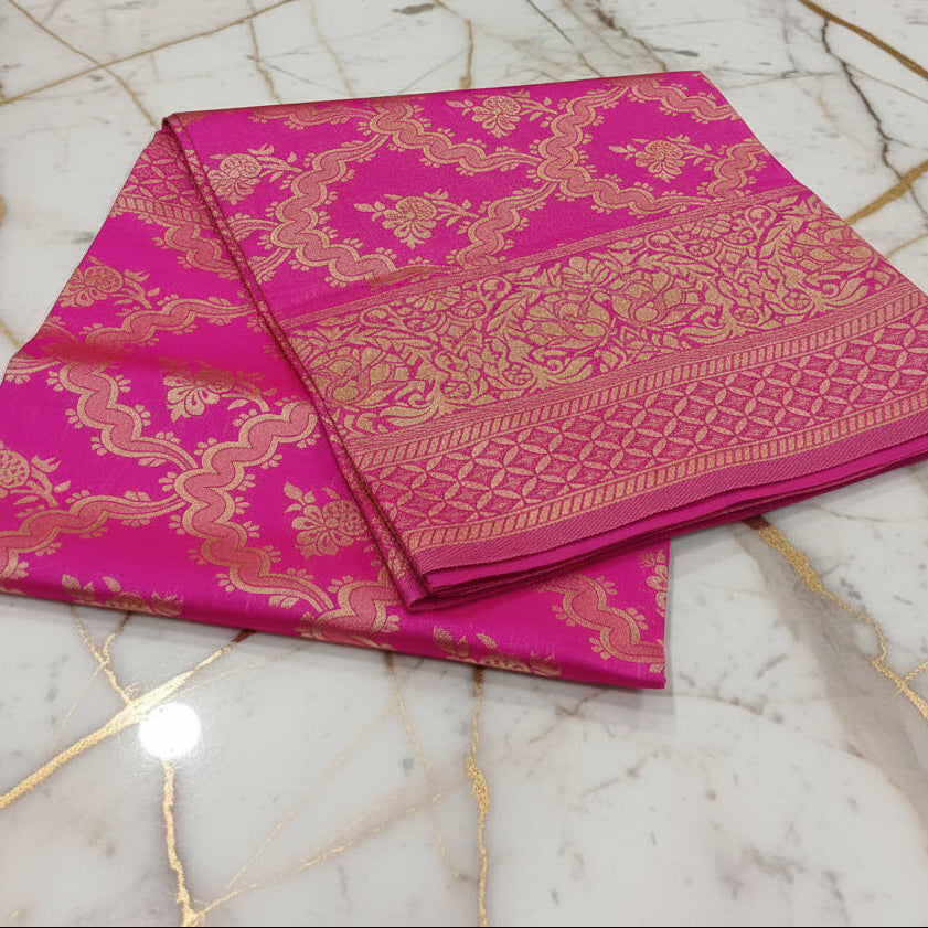 Silk Georgette saree with beautiful buttas , flowy drape elegant light weight Silk blend saree in  Royal Pink color