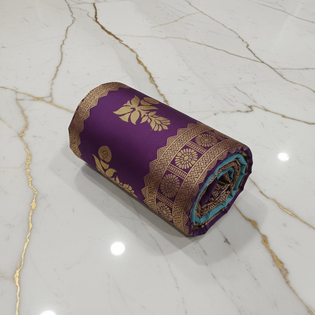 Silk Georgette borderless saree with beautiful buttas ,flowy drape elegant light weight Silk blend saree in Sky Blue with Purple Pallu