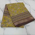 Silk Georgette borderless saree with Printed Buttas ,flowy drape elegant light weight Silk blend saree in Yellow Floral Color