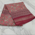 Silk Georgette borderless saree with Printed Buttas ,flowy drape elegant light weight Silk blend saree in Peach Floral Color